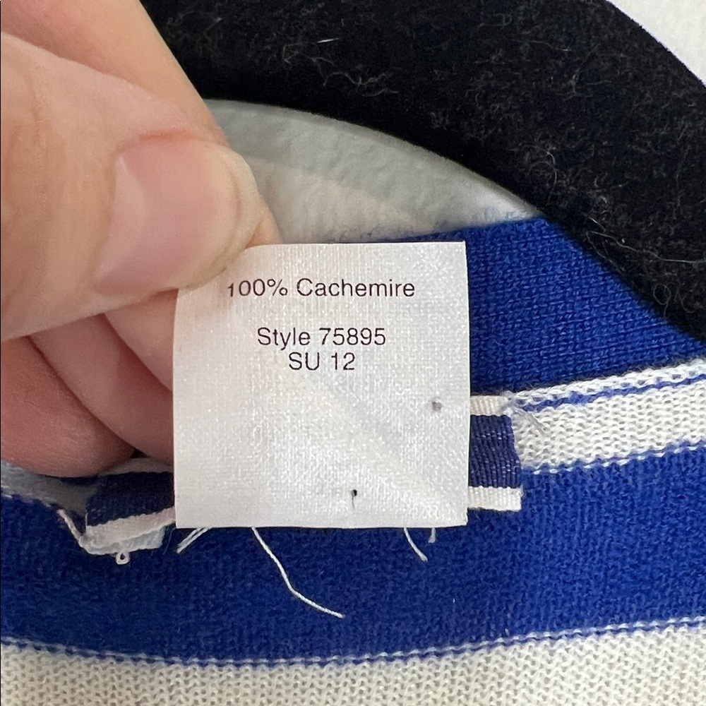 J. Crew 100% Cashmere Nautical blue and white stripe cardigan size Medium - Picture 8 of 13